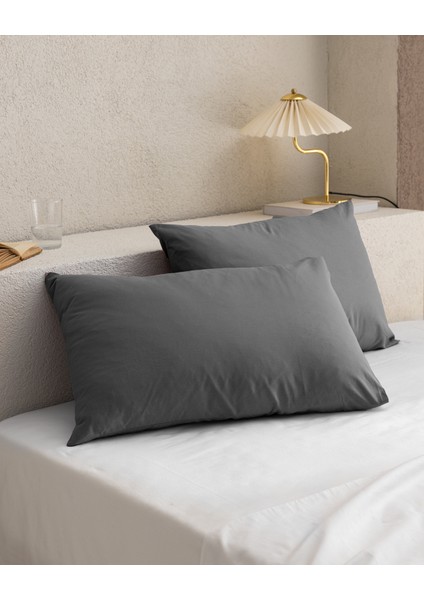 Manon %100 Pamuk Ranforce Düz 2'li Yastık Kılıfı Seti - Antrasit indirimleri