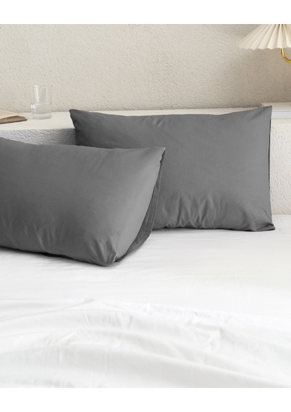 Manon %100 Pamuk Ranforce Düz 2'li Yastık Kılıfı Seti - Antrasit