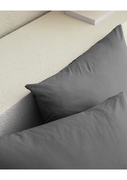 Manon %100 Pamuk Ranforce Düz 2'li Yastık Kılıfı Seti - Antrasit