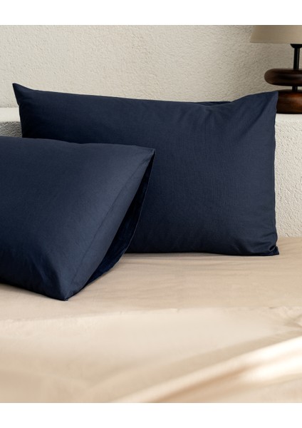 Manon %100 Pamuk Ranforce Düz 2'li Yastık Kılıfı Seti - Lacivert