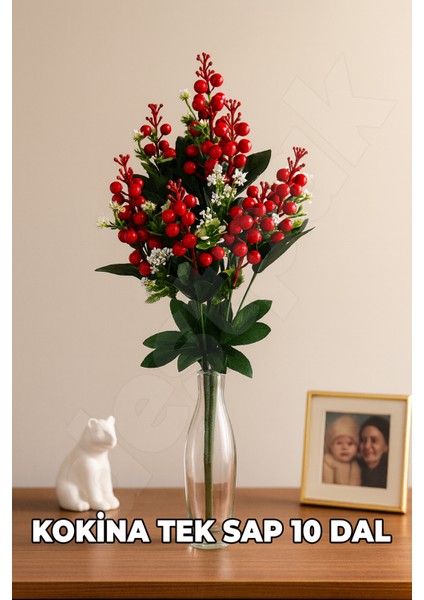 10 Dallı Kokina Çiçeği - Ekstra Gerçekçi - Tek Sap 10 Dal Yoğun Yaprak Çiçek ve Beyaz Çiçek 48 cm fırsatları