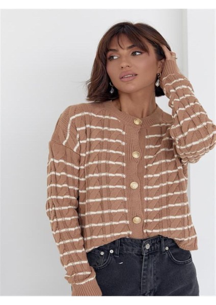 Saç Desenli Çizgili Triko Hırka