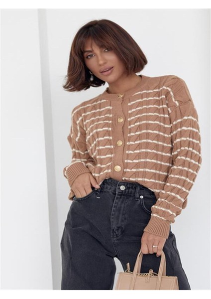 Saç Desenli Çizgili Triko Hırka