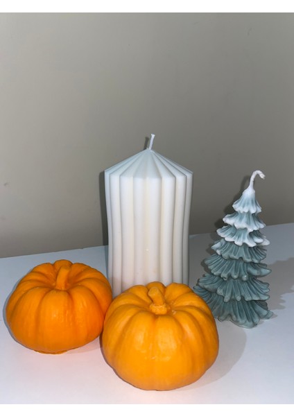 Bal Kabağı Mum (2’li) Çam Kokulu Çam Ağacı ve Şamdan Mum Dekoratif modelleri