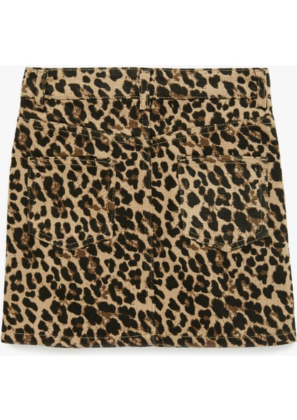 Leopar Desenli Taş Detaylı Pamuklu Denim Etek fiyatları