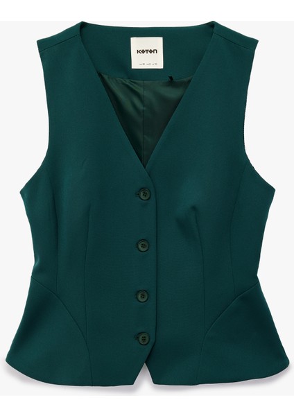 Slim Fit Peplum Kesim V Yaka Düğmeli Blazer Yelek