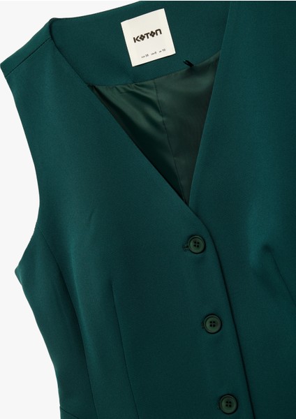 Slim Fit Peplum Kesim V Yaka Düğmeli Blazer Yelek modelleri