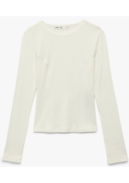 x Sibil Çetinkaya - Slim Fit Yarı Transparan Uzun Kollu Bisiklet Yaka Bluz