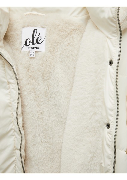 Kapüşonlu Fermuarlı Içi Peluş Çıtçıt Düğmeli Cepli Şişme Mont