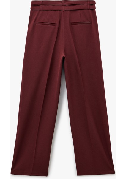 Cepli Çift Kemer Detaylı Düz Bol Paça Kumaş Pantolon fiyatları