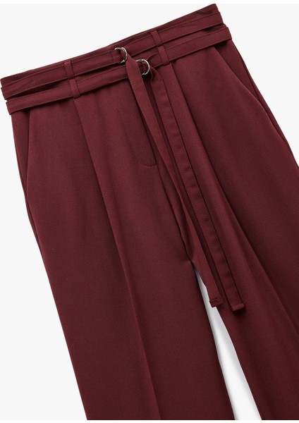Cepli Çift Kemer Detaylı Düz Bol Paça Kumaş Pantolon modelleri