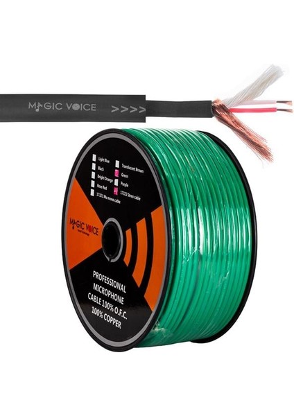 B96 Profesyonel 2 Damarlı Blendajlı Enstrüman Mikrofon Kablosu Stereo 100 Metre (Yeşil)