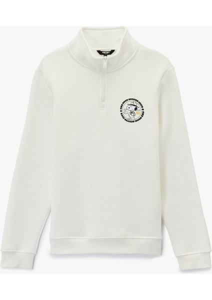 Uzun Kollu Yarım Fermuarlı Lisanslı Snoopy Baskılı Sweatshirt