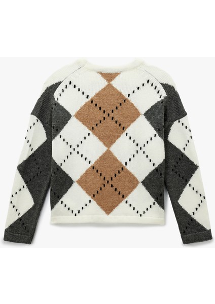 Uzun Kollu Bisiklet Yaka Baklava Desenli Triko Kazak fiyatları