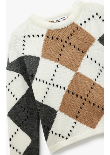 Uzun Kollu Bisiklet Yaka Baklava Desenli Triko Kazak modelleri