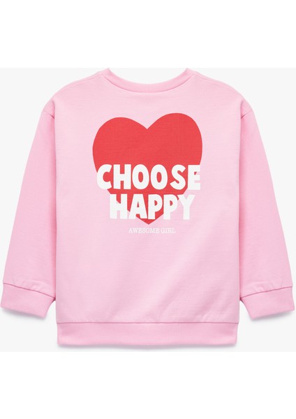 Uzun Kollu Bisiklet Yaka Kalp Baskılı Pamuklu Sweatshirt fiyatları