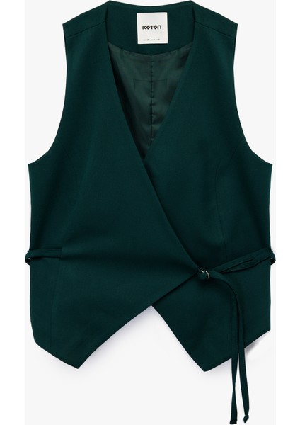 x Melis Ağazat - Bağlama Detaylı Slim Fit Kruvaze Blazer Yelek