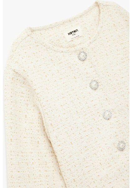 Düğmeli Uzun Kollu Bisiklet Yaka Crop Tüvit Ceket modelleri