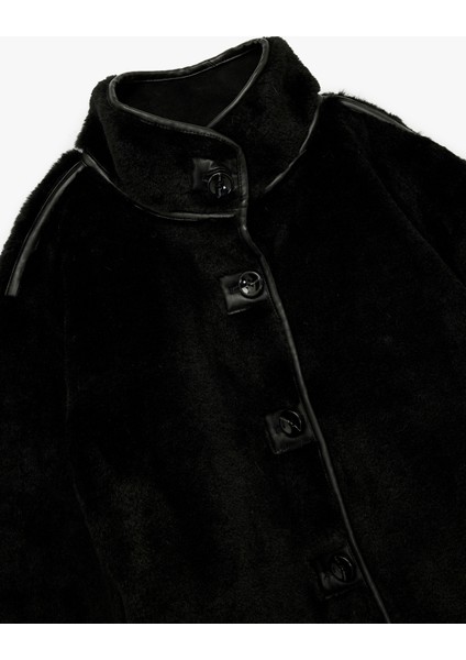 Dik Yaka Kaban Peluş Biye Detaylı Düğmeli Uzun Kollu indirimleri