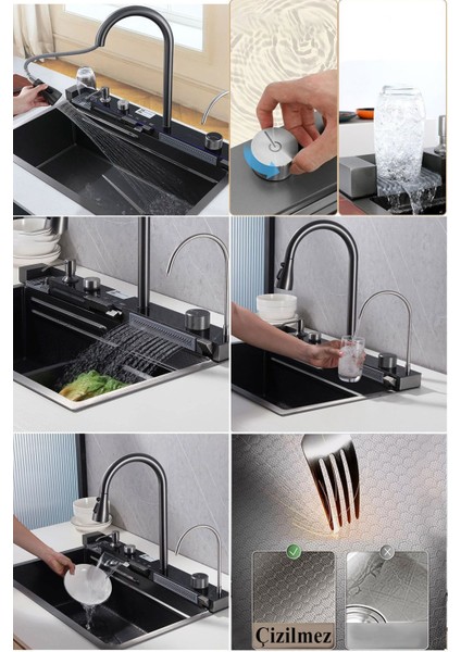 Akıllı Evye Seti Dijital Tuşlu Endüstriyel Mutfak Lavabo Musluk Batarya Teknolojik Yeni Nesil Eviye modelleri