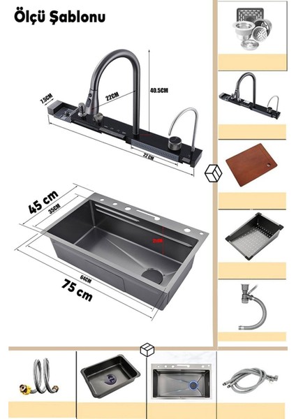 Akıllı Evye Seti Dijital Tuşlu Endüstriyel Mutfak Lavabo Musluk Batarya Teknolojik Yeni Nesil Eviye indirimleri