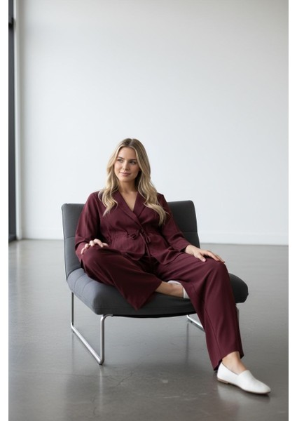 Bordo Sade Şıklık Kuşaklı Takım - MDS005555EFLTKM