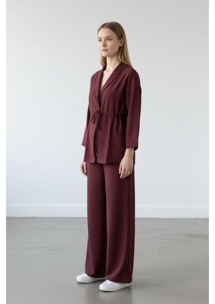 Bordo Sade Şıklık Kuşaklı Takım - MDS005555EFLTKM fiyatları