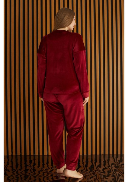 Battal Fransız Kadife Uzun Kollu Kadın Pijama Takımı 4220-9 modelleri
