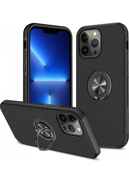 iPhone 13 Pro Kılıf Elit Yüzüklü Kapak - Siyah