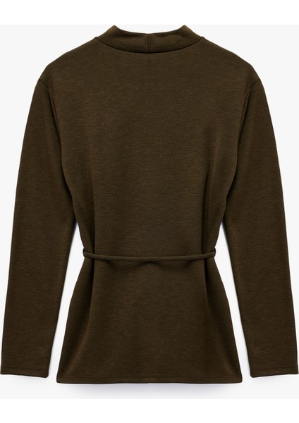 Slim Fit Uzun Kollu Hafif Dik Yaka Kemerli Tişört fiyatları