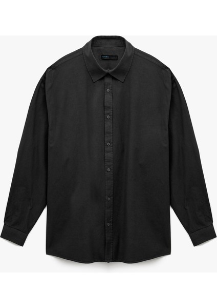 Klasik Yaka Pamuklu Düğmeli Oversize Uzun Kollu Gömlek
