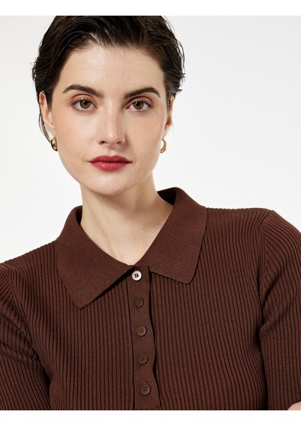 Regular Fit Yarım Düğmeli Kısa Kollu Polo Yaka Triko Kazak