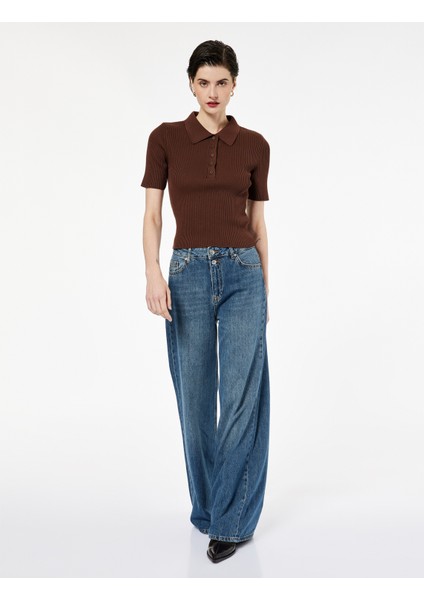 Regular Fit Yarım Düğmeli Kısa Kollu Polo Yaka Triko Kazak fiyatları