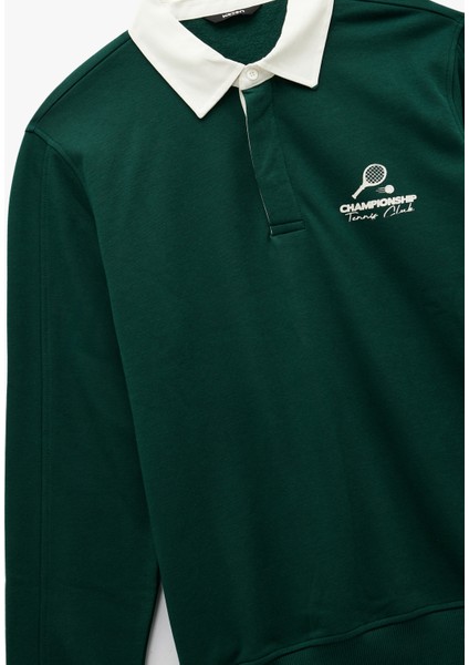 Regular Fit Renk Kontrastlı Çizgili Polo Yaka Baskılı Sweatshirt modelleri