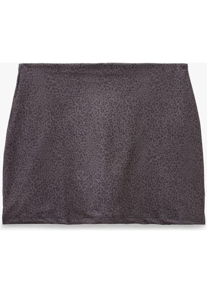 Yüksek Bel Slim Fit Leopar Desenli Spor Mini Şort Etek