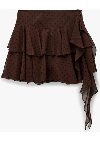 Katlı Volanlı Puantiyeli Mini Şifon Etek