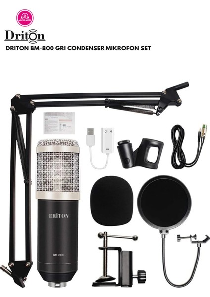 Dri̇ton BM-800 Gri̇ Podcast Ti̇ktok Youtube Yayinci Condenser Mi̇krofon Seti̇ modelleri