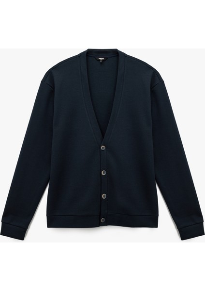 Regular Fit Uzun Kollu V Yaka Pamuklu Düğmeli Hırka