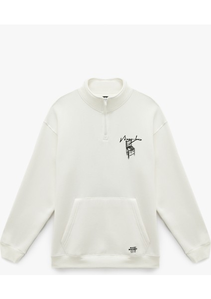 Cepli Şardonlu Yarım Fermuarlı Lisanslı Van Gogh Baskılı Oversize Sweatshirt