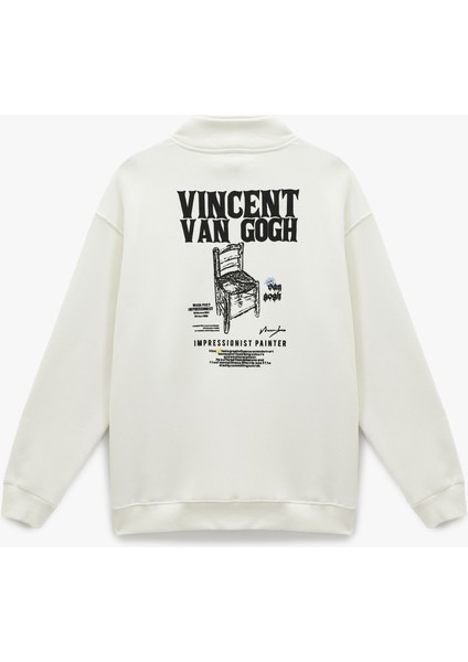 Cepli Şardonlu Yarım Fermuarlı Lisanslı Van Gogh Baskılı Oversize Sweatshirt fiyatları