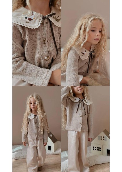 Kız Çocuk Dantel Yakalı Triko Hırka Takım – Yeni Sezon Şık Model 1411 fırsatları