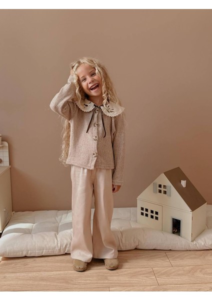 Kız Çocuk Dantel Yakalı Triko Hırka Takım – Yeni Sezon Şık Model 1411 indirimleri