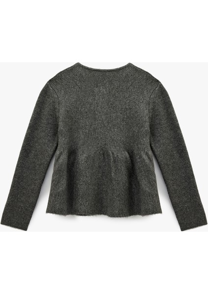 Düğmeli Uzun Kollu Bisiklet Yaka Volanlı Peplum Triko Hırka fiyatları