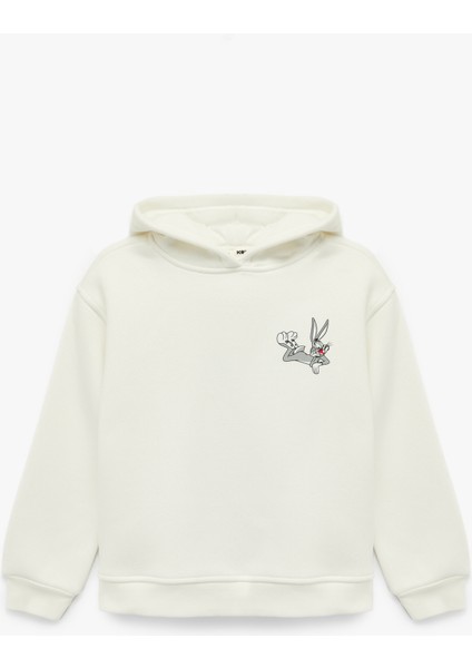 Lisanslı Bugs Bunny Baskılı Uzun Kollu Kapşonlu Oversize Sweatshirt