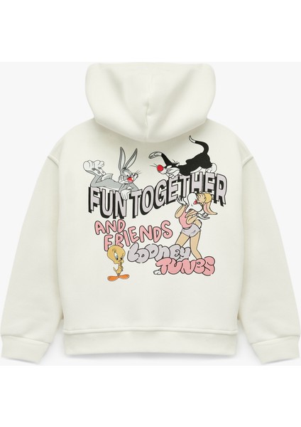 Lisanslı Bugs Bunny Baskılı Uzun Kollu Kapşonlu Oversize Sweatshirt fiyatları