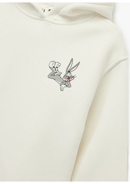 Lisanslı Bugs Bunny Baskılı Uzun Kollu Kapşonlu Oversize Sweatshirt modelleri