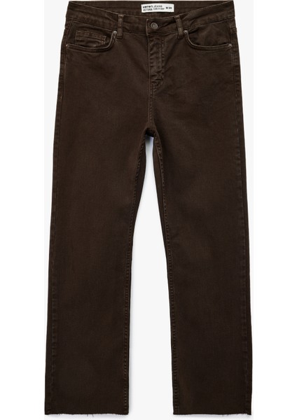 Pamuklu Dar Kalıp Düğmeli Cepli Ispanyol Paça Crop Jean Pantolon - Kick Flare Jeans