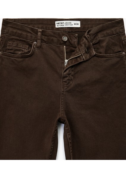 Pamuklu Dar Kalıp Düğmeli Cepli Ispanyol Paça Crop Jean Pantolon - Kick Flare Jeans fırsatları