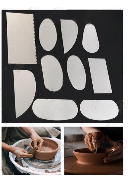 Metal Sistre Çeki Tarağı 10 Lu 1 Paket Çömlek Kil Polimer Çelik Kazıyıcı Şekillendirme Seti Paslanmaz