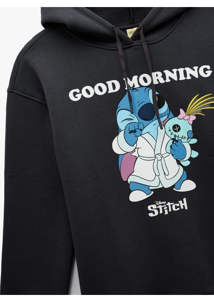 Stitch Lisanslı Kapüşonlu Uzun Kollu Baskılı Oversize Sweatshirt modelleri